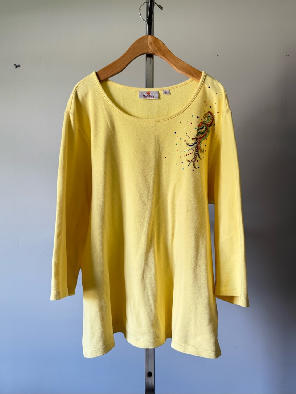 Quacker Factory Yellow Rhinestone 3/4 Sleeve Top XL